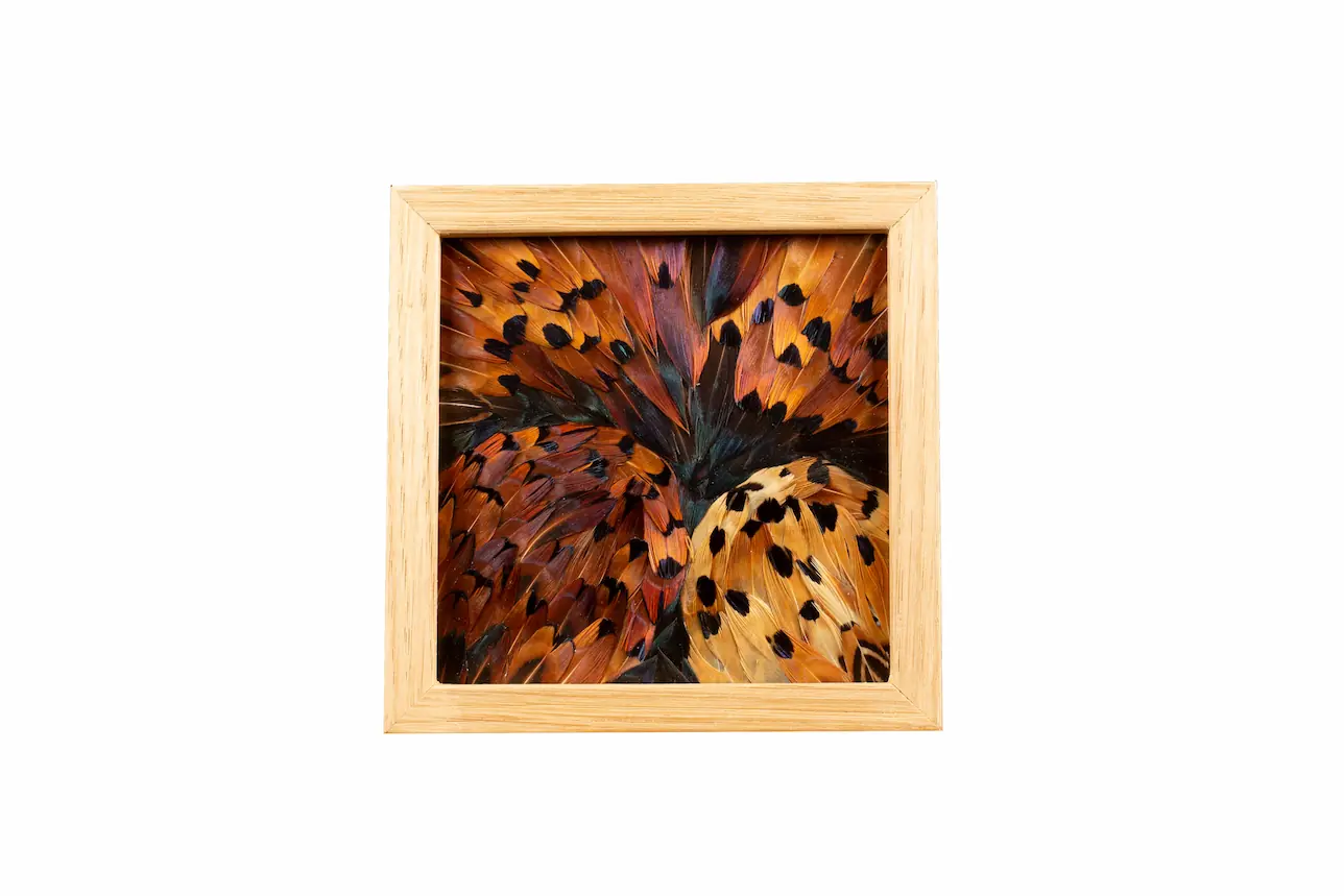 Tableau en plumes de faisan COLCHIDE, fabriqué artisanalement dans mon atelier